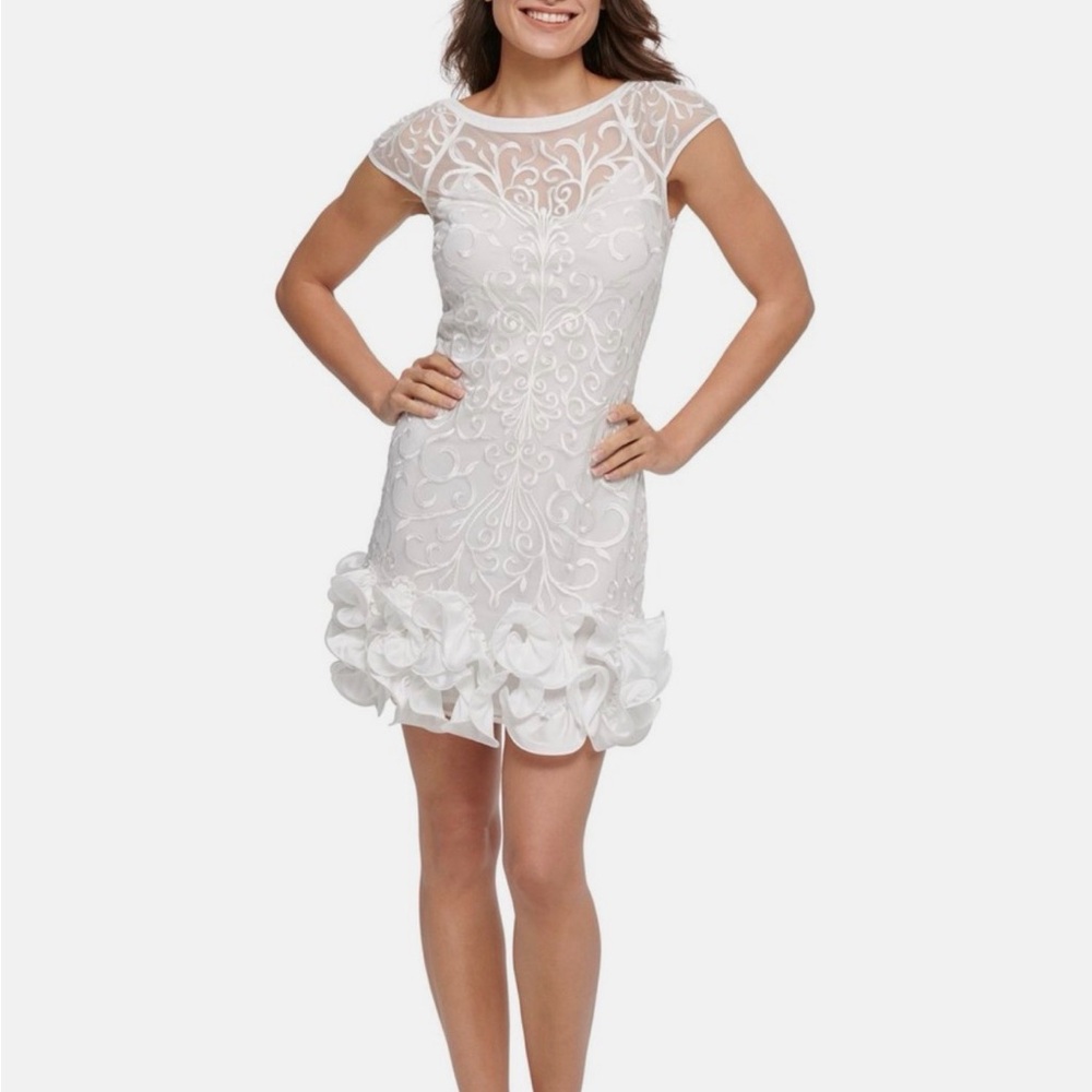 Guess White Laced Ruffle Overlay Sheath Cocktail Dress

NWT!!!